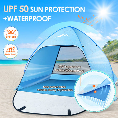 PUREBOX Pop-Up Beach Tent for 2-4 Person, Large Lightweight Sun Shelter Tent with Zipper Door, UV 50 Protection Sun Shadefor Garden BBQ and Hiking